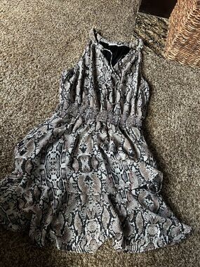 Snake Print Sleeveless Pet-Reptile Themed Dress - Black, Brown, Cream
